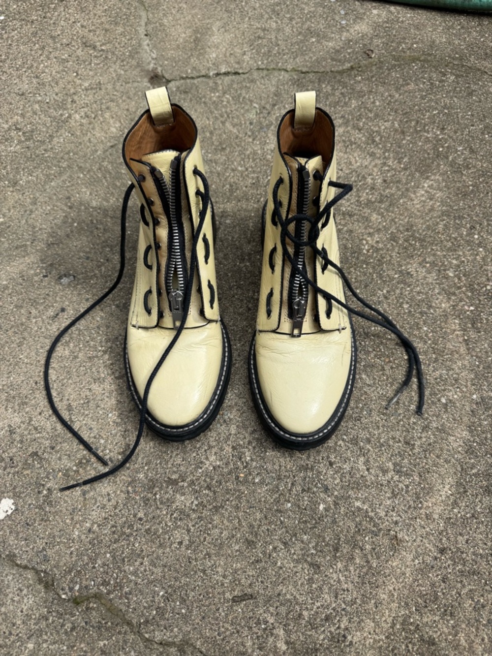 Rag & Bone Combat Boots Cream Leather Vibram Sole Lace Up Zip Size 36 / 6